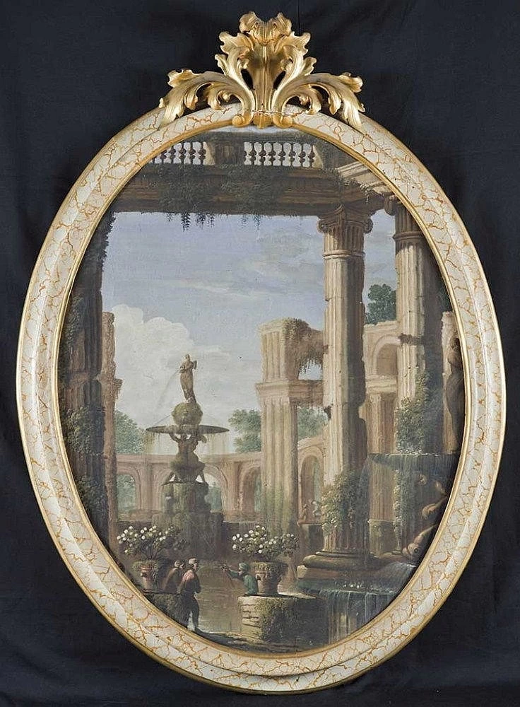 Capriccio architettonico con giardino fantastico e fontana